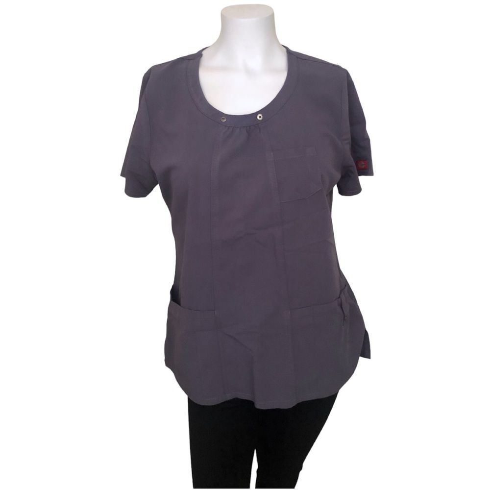Dickies Women’s Scrub Top Gray Size S/M No Size Tag Short Sleeve Uniform Shirt